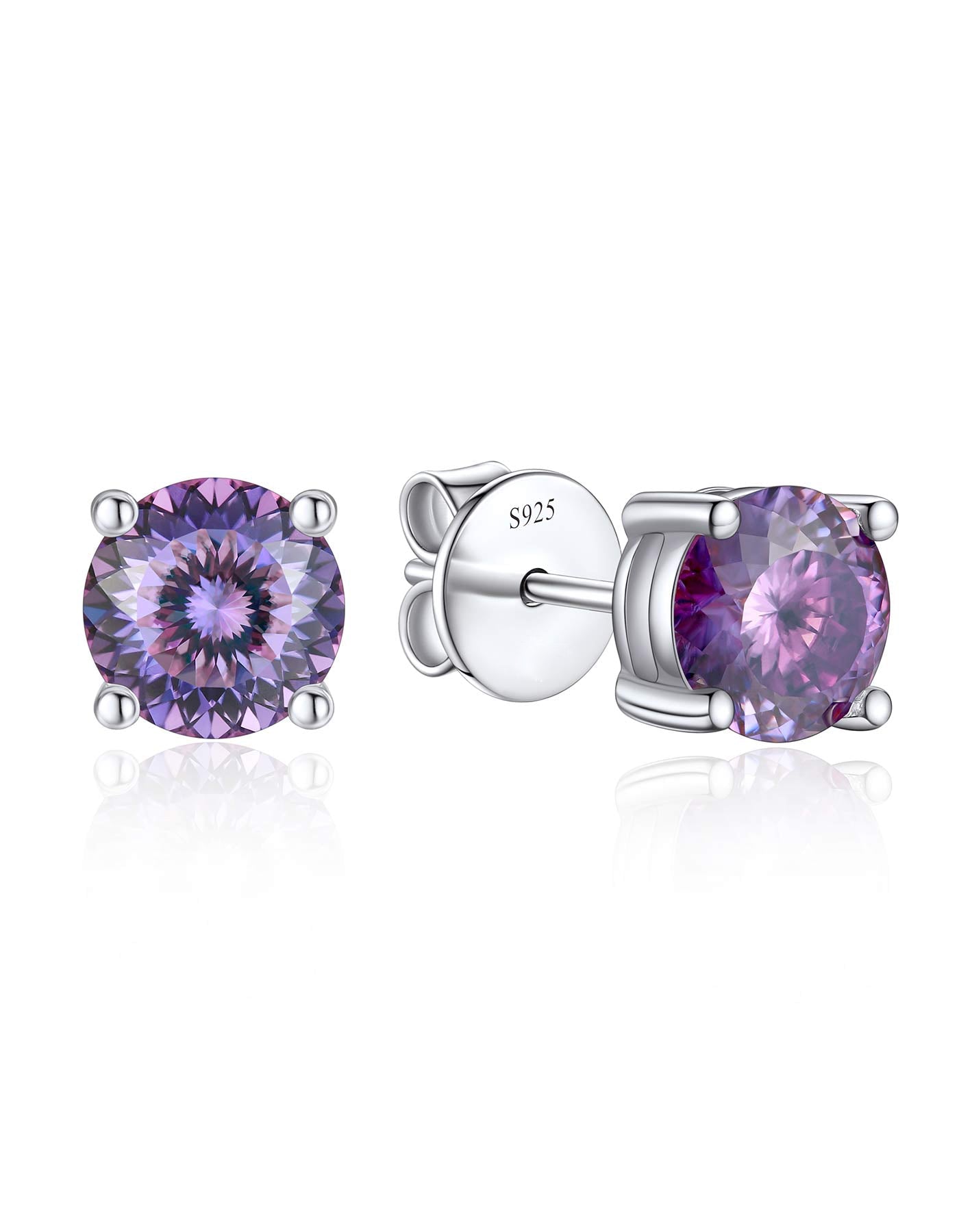 Ahabobo Round Moissanite Birthstone Stud Earrings for Women in Silver