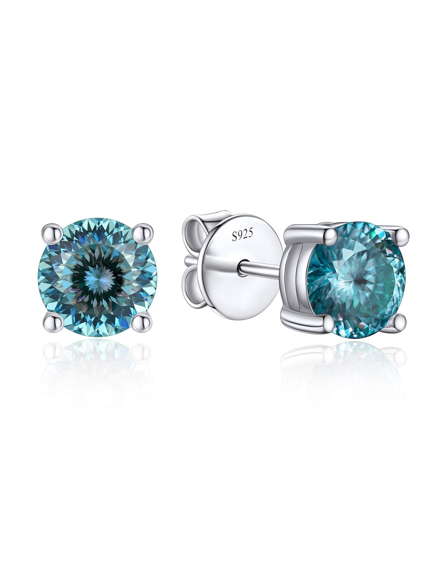 Ahabobo Round Moissanite Birthstone Stud Earrings for Women in Silver