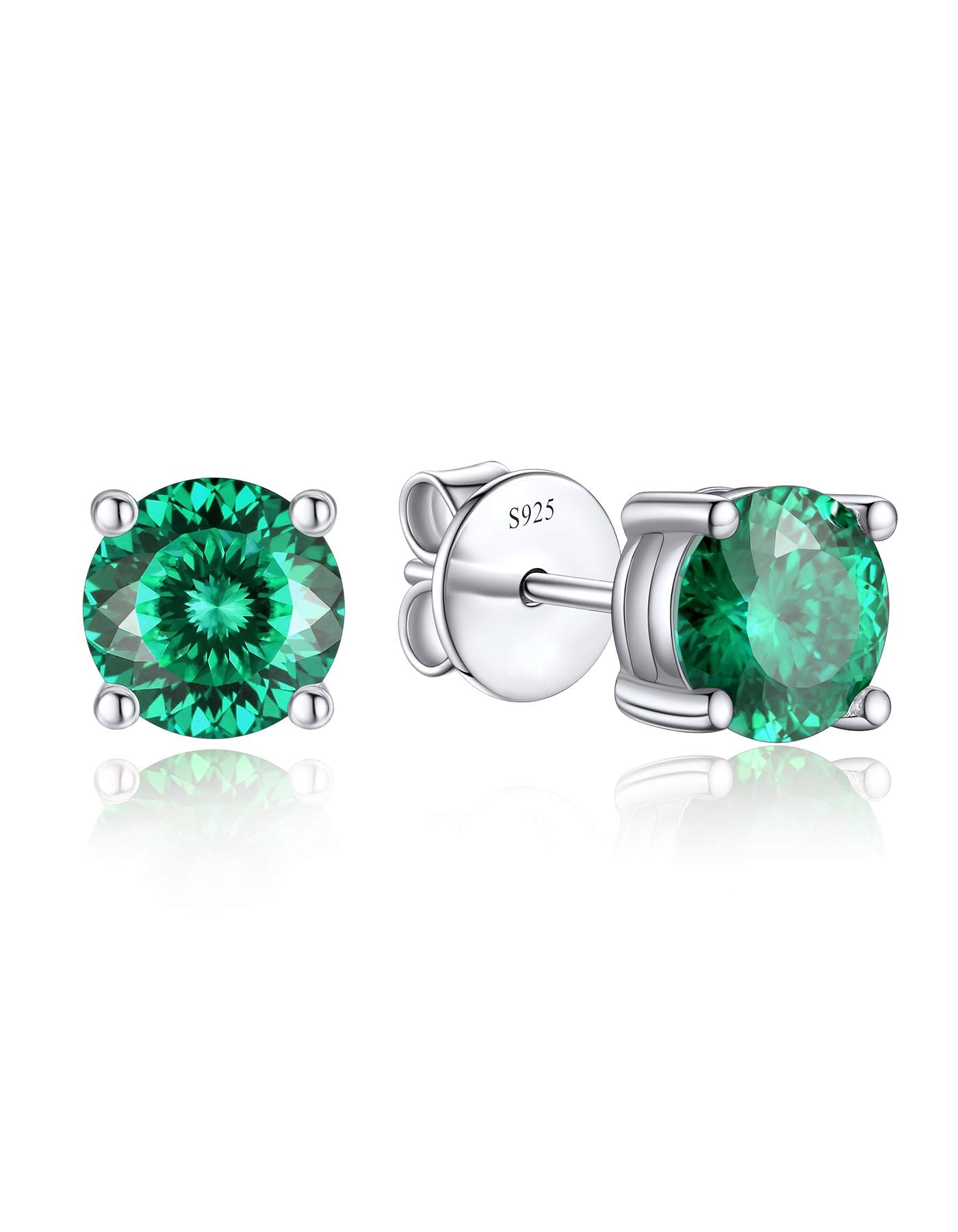 Ahabobo Round Moissanite Birthstone Stud Earrings for Women in Silver