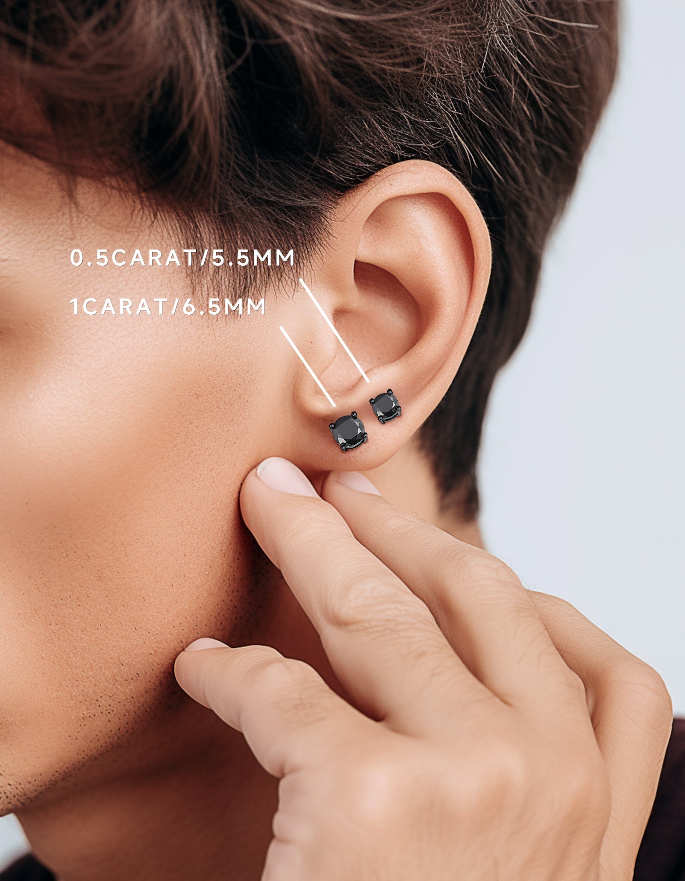 Ahabobo Black Moissante Earrings 4-Prong Studs for Men Women