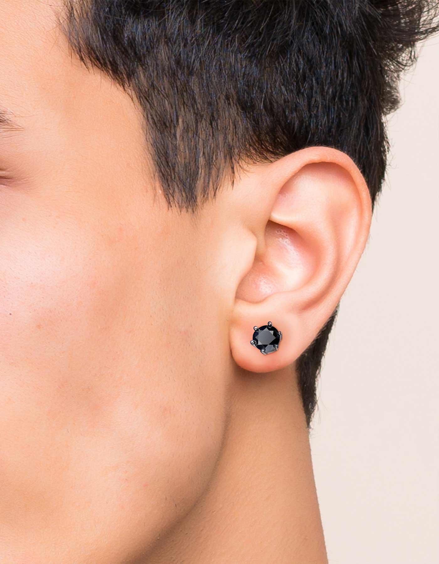 Ahabobo Black Moissante Stud Earrings 6-Prong for Men Women