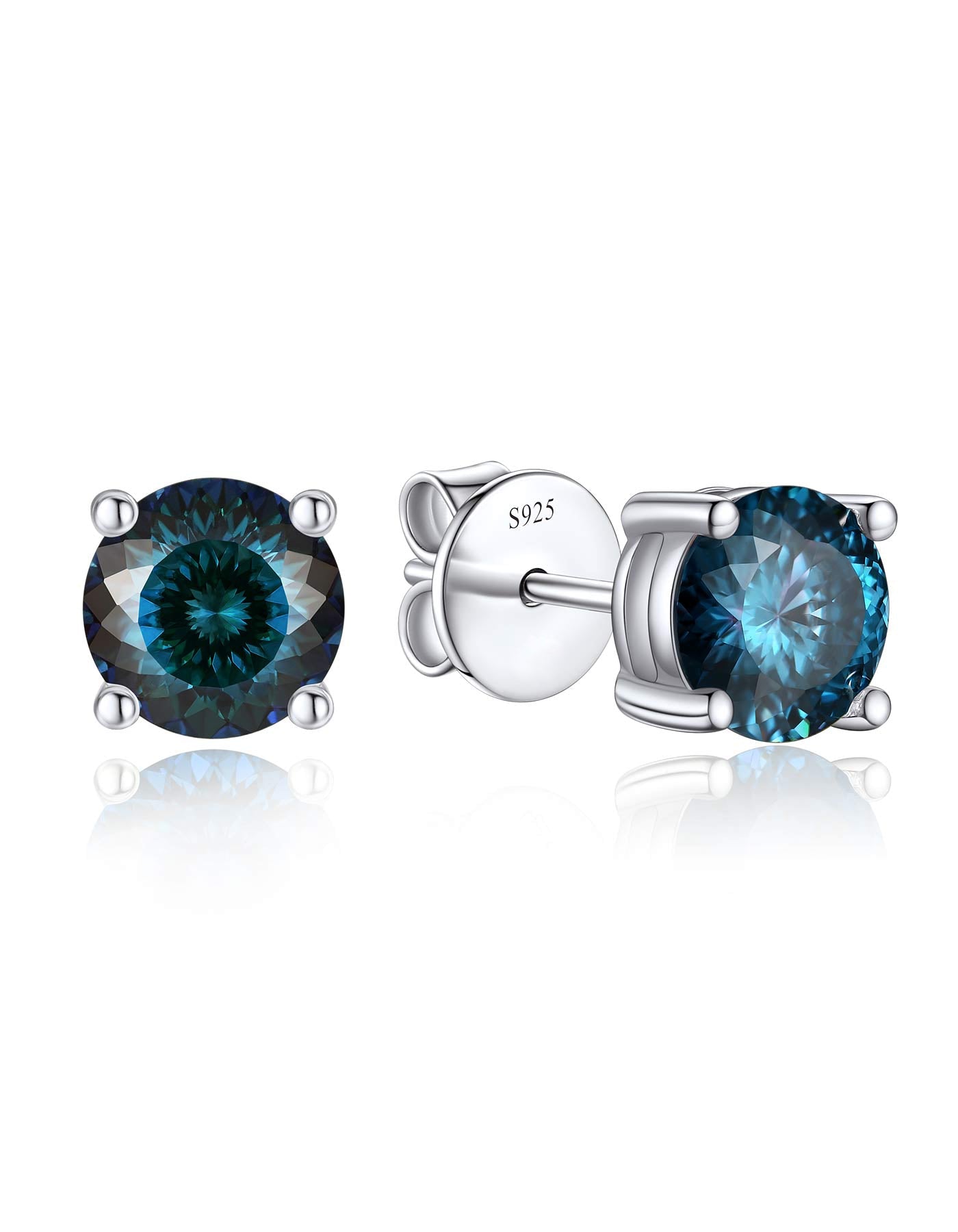 Ahabobo Round Moissanite Birthstone Stud Earrings for Women in Silver
